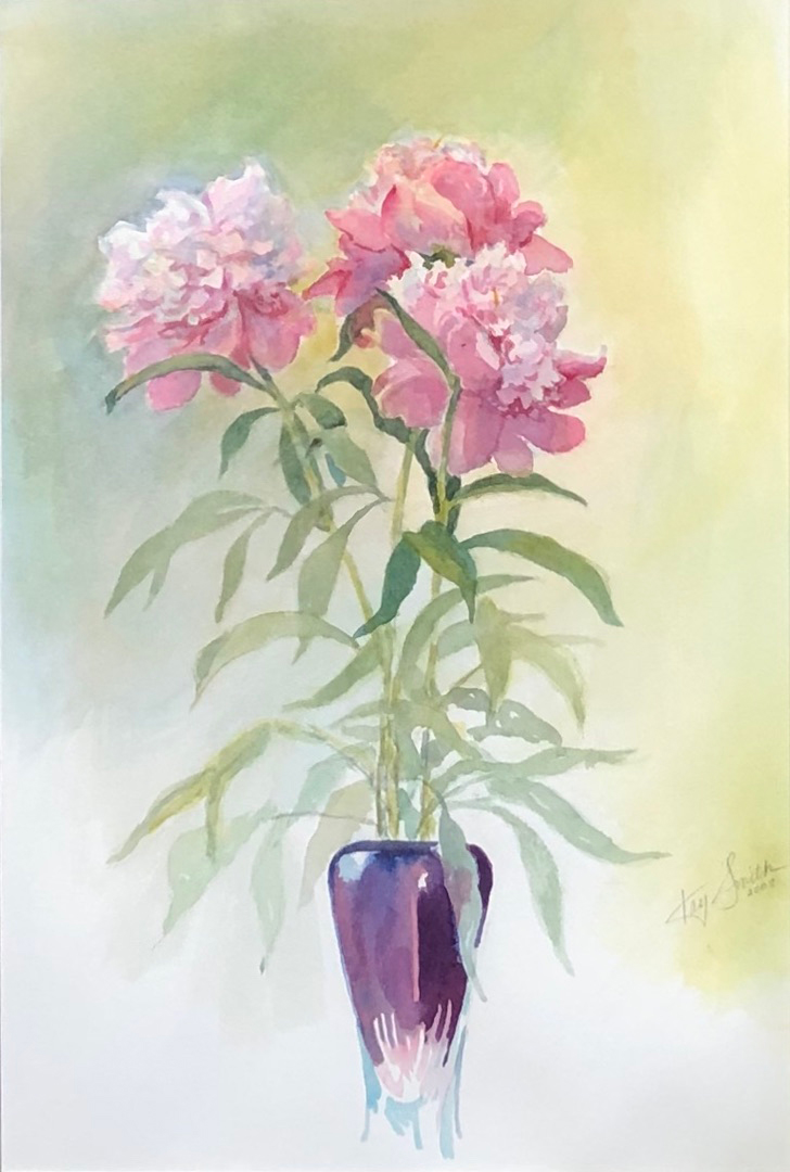 Peonies in Purple Vase